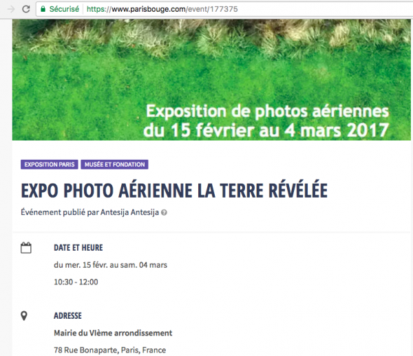 Exposition « La Terre Révélée » Site web Paris Bouge – Février-Mars 2017