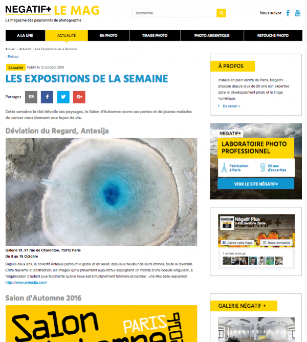 Exposition « Déviation du Regard » Négatif + LE MAG – Octobre 2016